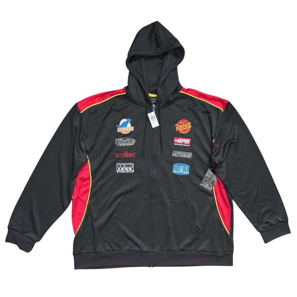 Disney Pixar Cars Lightning McQueen Racing Badges Full Zip Hoodie Mens 3XL